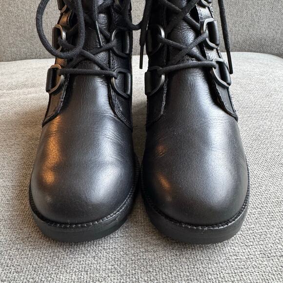 SOREL Cate Lace Women's Black Leather Waterproof D-ring Rain Booties Sz 8.5 - Picture 4 of 11